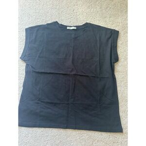 Zenana Black Muscle Tee Boxy Crew Neck Short Sleeve Cotton Blend T-Shirt Size M